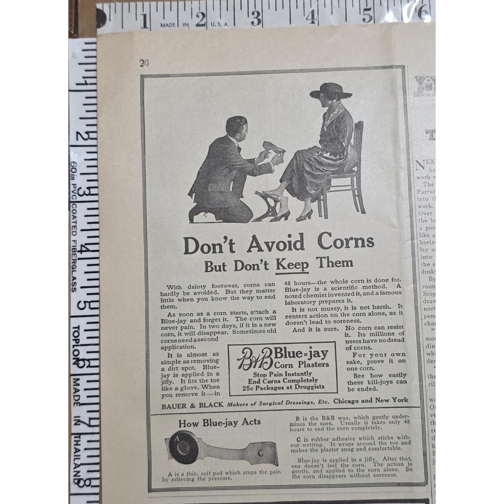 1917 Bauer & Black Blue-jay Corn Plasters Print Ad Medical Ephemera 1910s